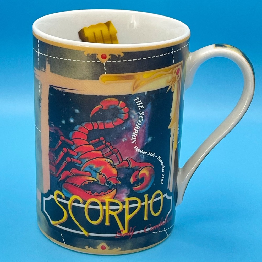 Vtg Giftware Scorpio Zodiac Astrology Coffee Mug Blue Gold Scorpion Celestial